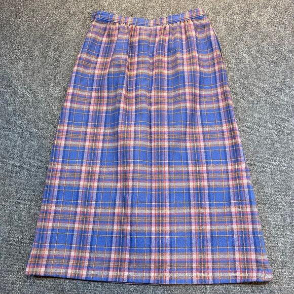 Vintage Pendleton Plaid Pencil Skirt All Wool Blue Pockets Womens 6 Knee Length - Picture 5 of 8